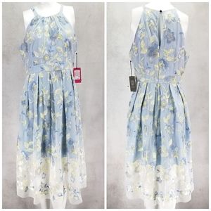 Vince Camuto Blue and Yellow Floral Midi Dress